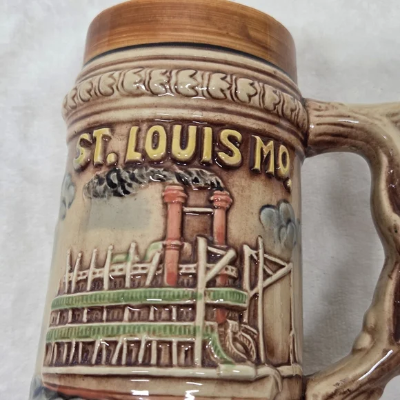 Vintage St. Louis MO Beer Stein Gateway Arch Busch Stadium Riverboat Japan - Picture 8 of 13